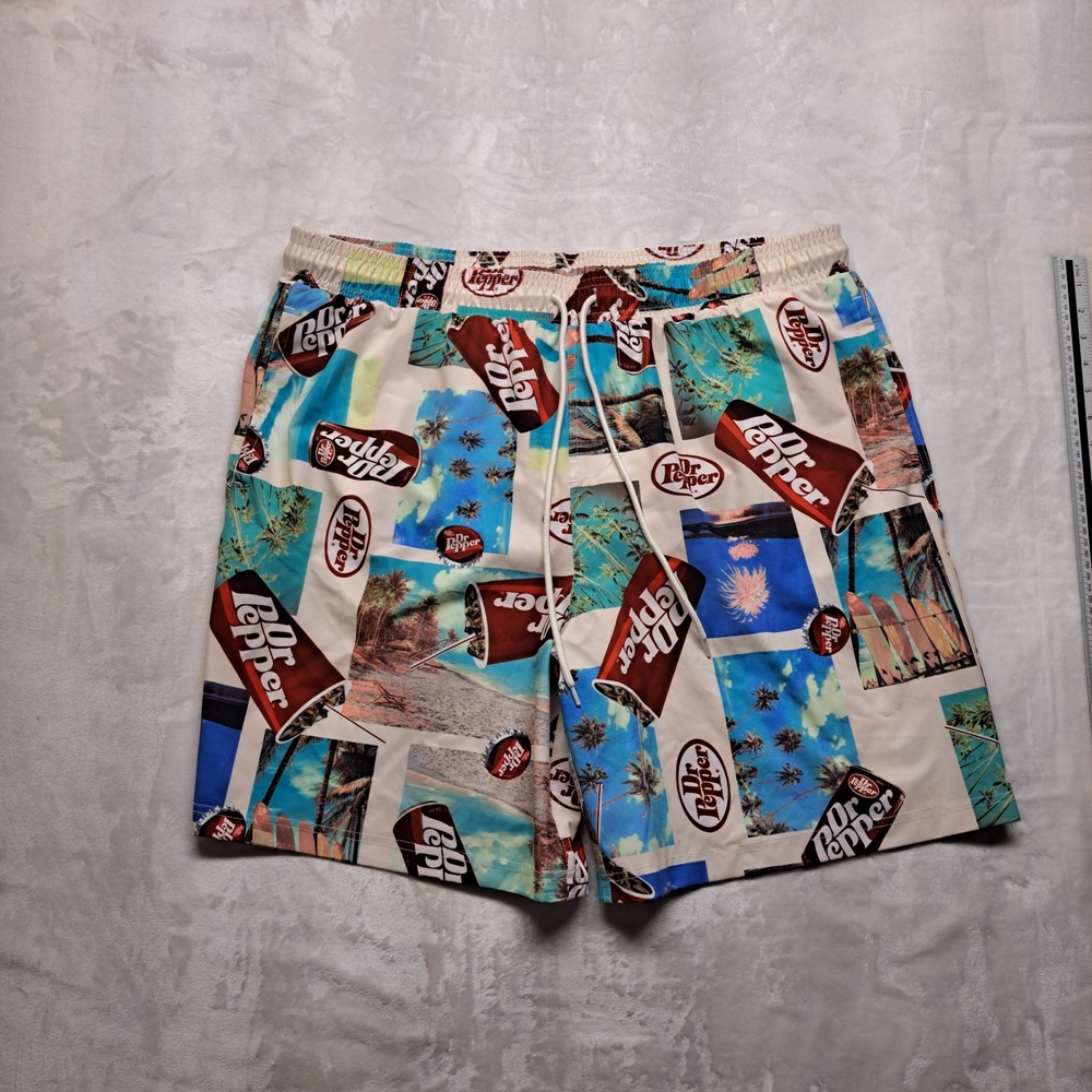 Dr Pepper Swim Trunks Mens 3XL Multicolor Excellent Tropical Soda Graphic Print